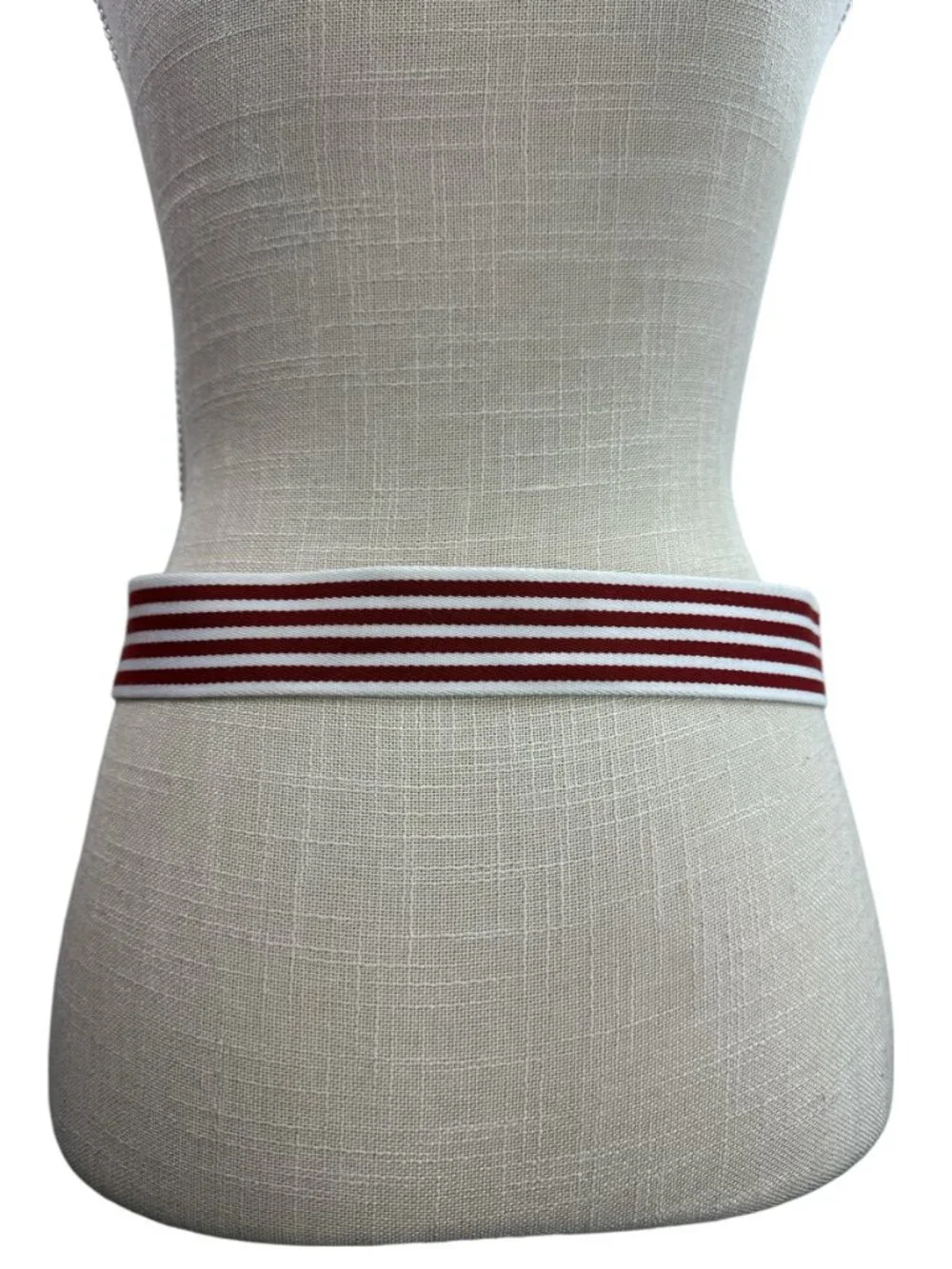Brass Jaguar Head Buckle Red White Stripe Statement Belt Womens